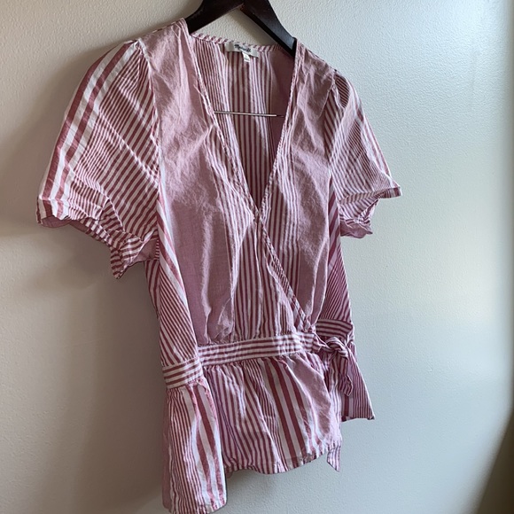MADEWELL Ruffle-Hem Wrap Top in Stripe Mix Small - Picture 5 of 9